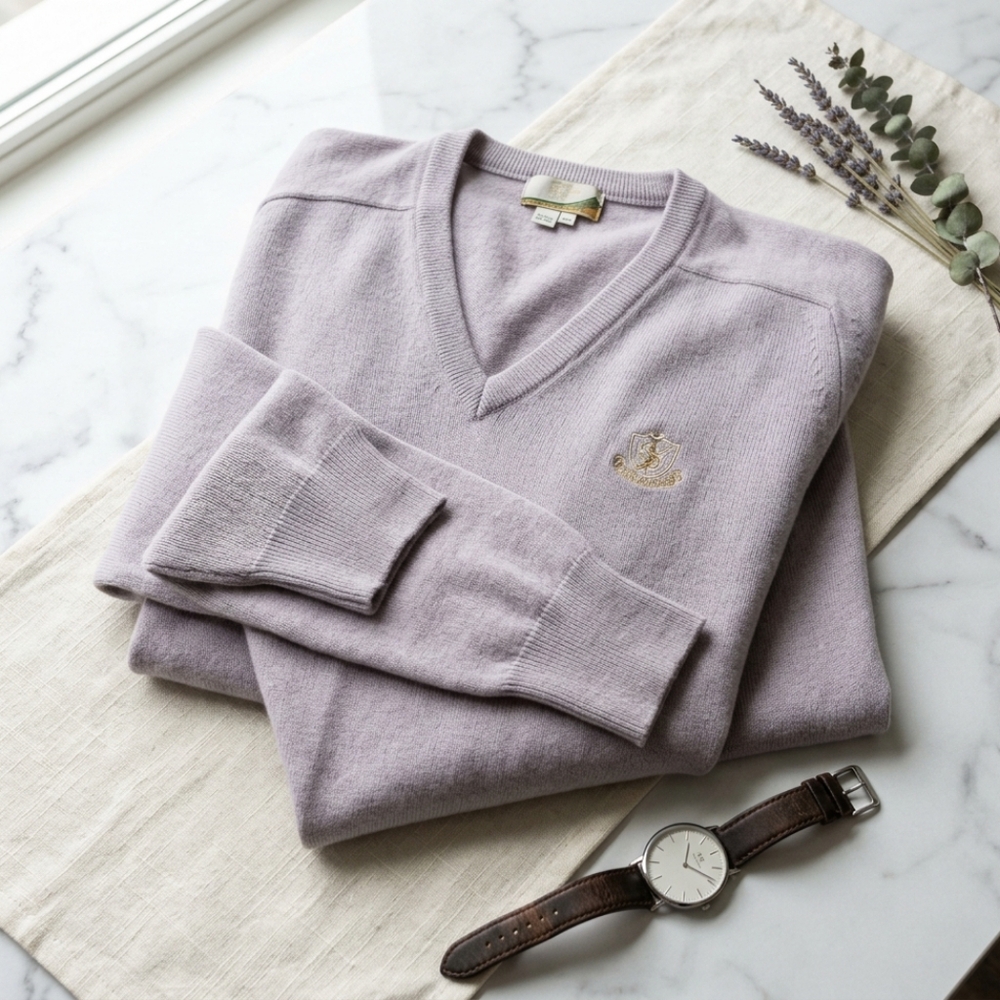 Vintage Sahara V-Neck Sweater • L • Lavender Purple Made in USA
